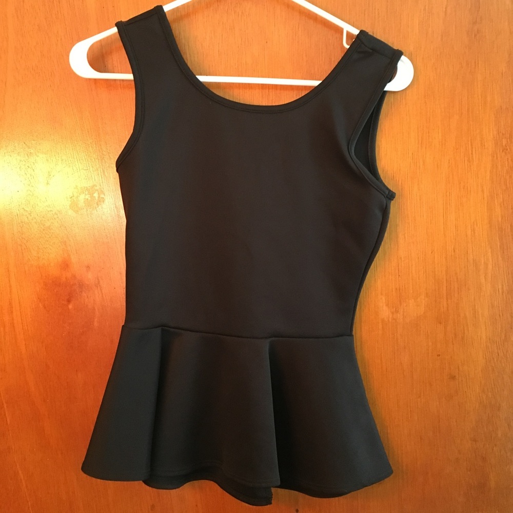 Black Peplum Style Top with Bow Detail on Back